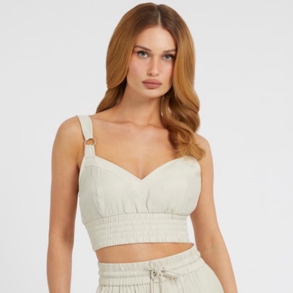 NWT GUESS ECO satin Emma cropped top size XL adjustable straps V neck cemento - Picture 4 of 13